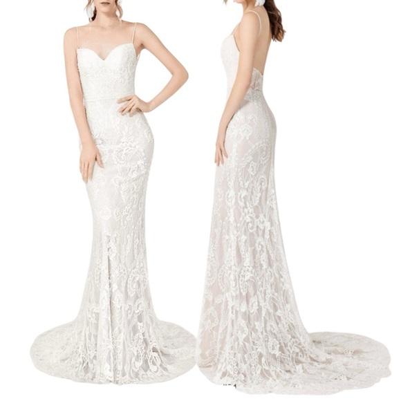 NWT Chic Nostalgia Bailey Ivory Blush Mermaid Wedding Dress Size 6 - Picture 1 of 16